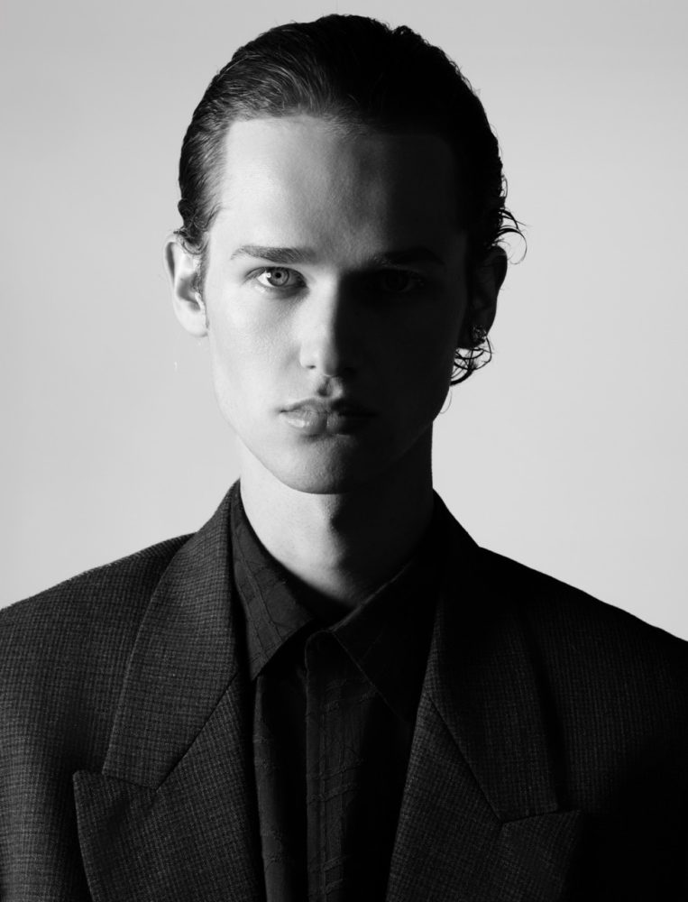 male model Charlie Nolte shot by Beau nelson in an all black portrait