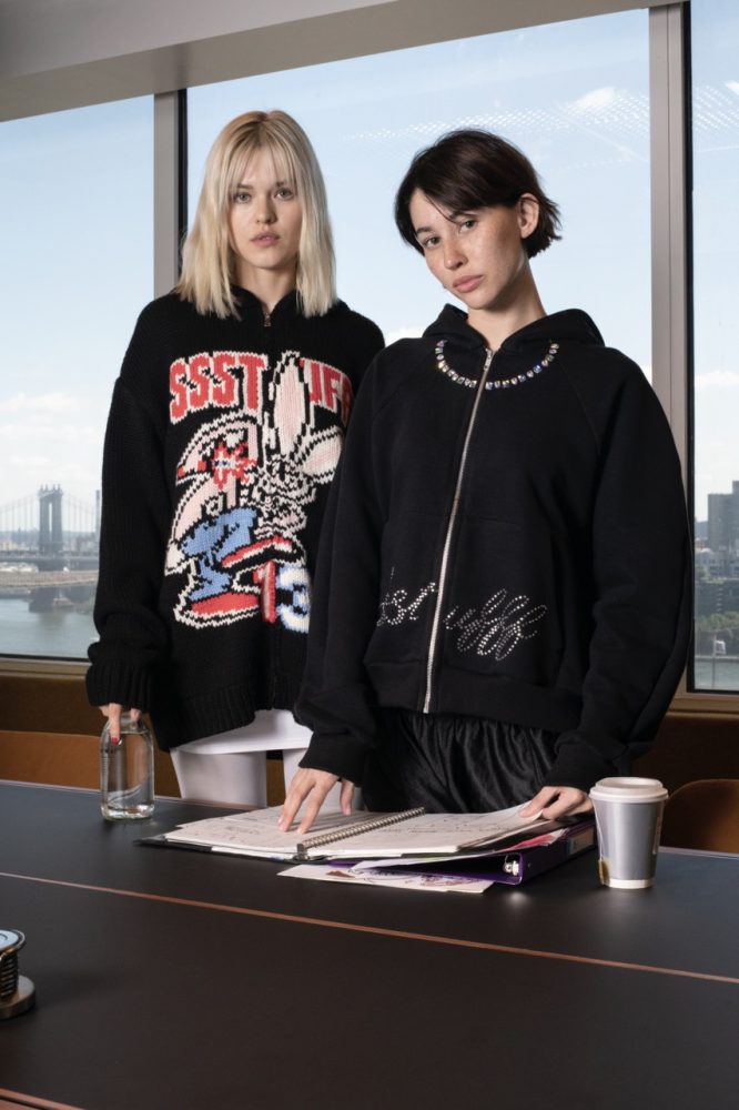 blonde and brunette office SSSTUFF FW24 Campaign Photographed by Richard Kern