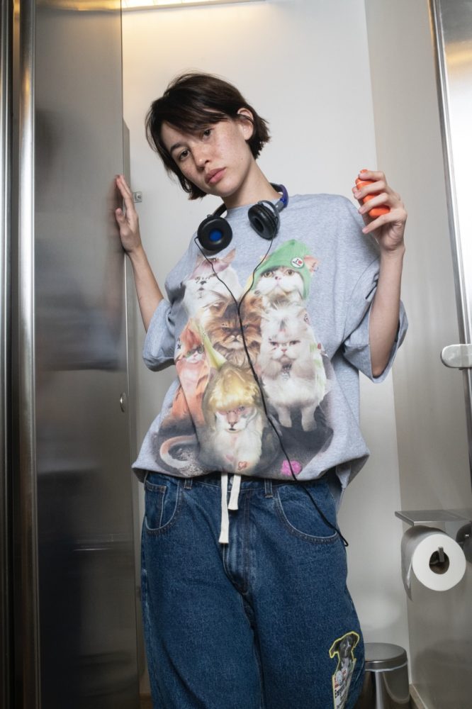 brunette in tshirt and headphones SSSTUFF FW24 Campaign Photographed by Richard Kern