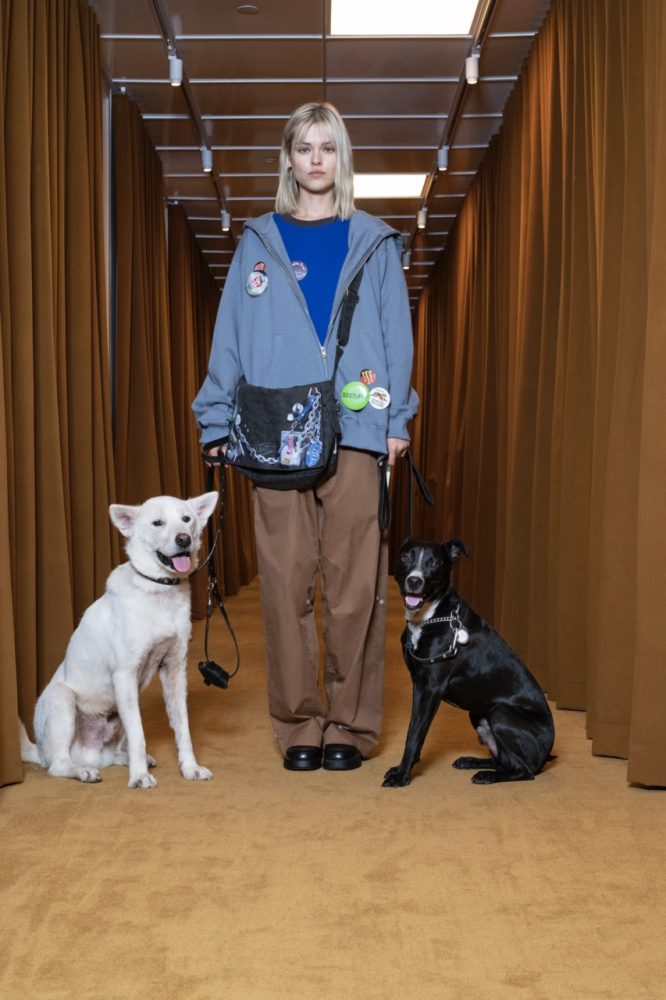 blonde with two dogs office SSSTUFF FW24 Campaign Photographed by Richard Kern